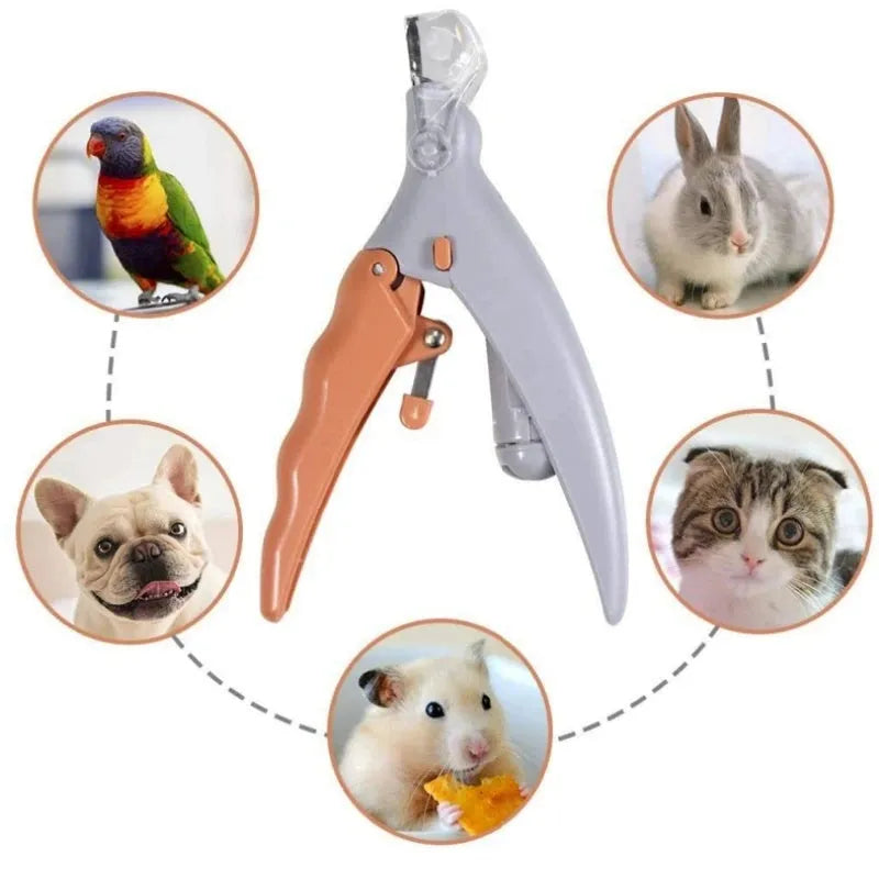 Yellow pet nail clippers with LED light and magnifying lens for dog and cat grooming