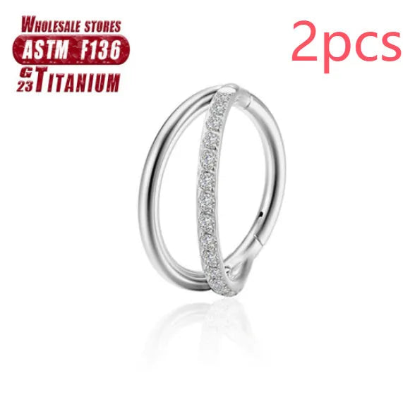 Titanium alloy fork nose ring with screw-on ball closure in silver finish.