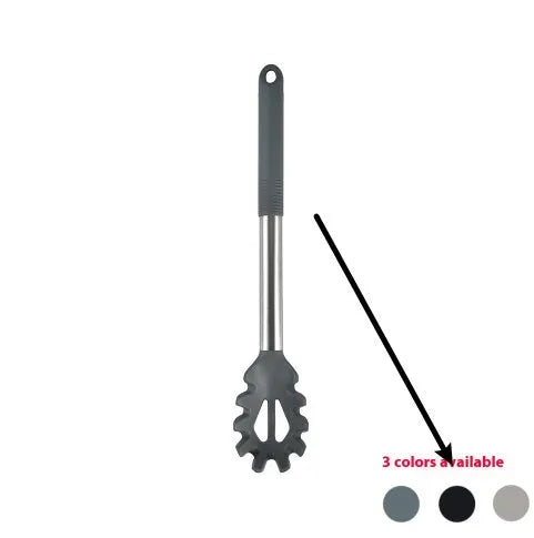 Silicone kitchen utensil set with 12 pieces including spatula, turner, ladel, and food clip in rotating storage bucket