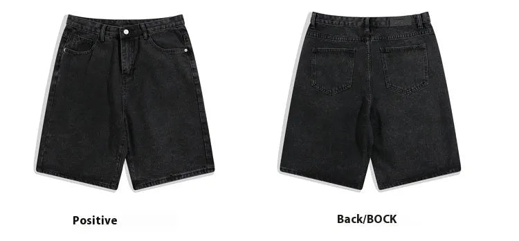 Men's light blue denim shorts with a straight-leg cut and zip fly, laid flat