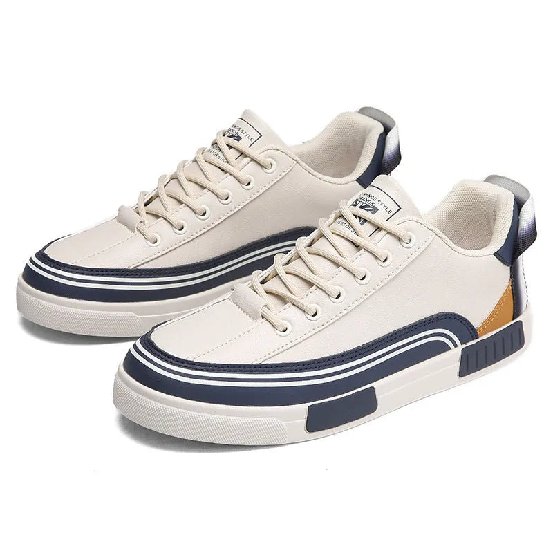 Men's beige, white and green canvas casual shoes with section mesh detail and round toe