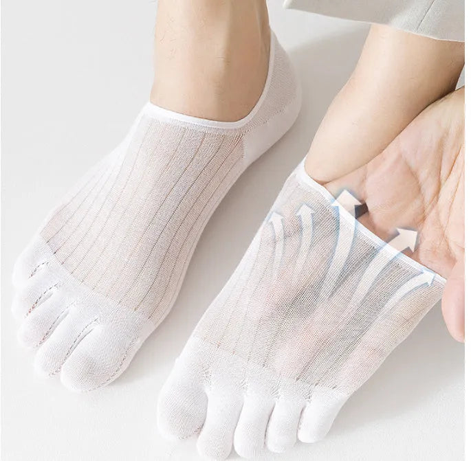 Modal cotton five-finger ultra-thin breathable boat socks in black, shown in a flat lay.