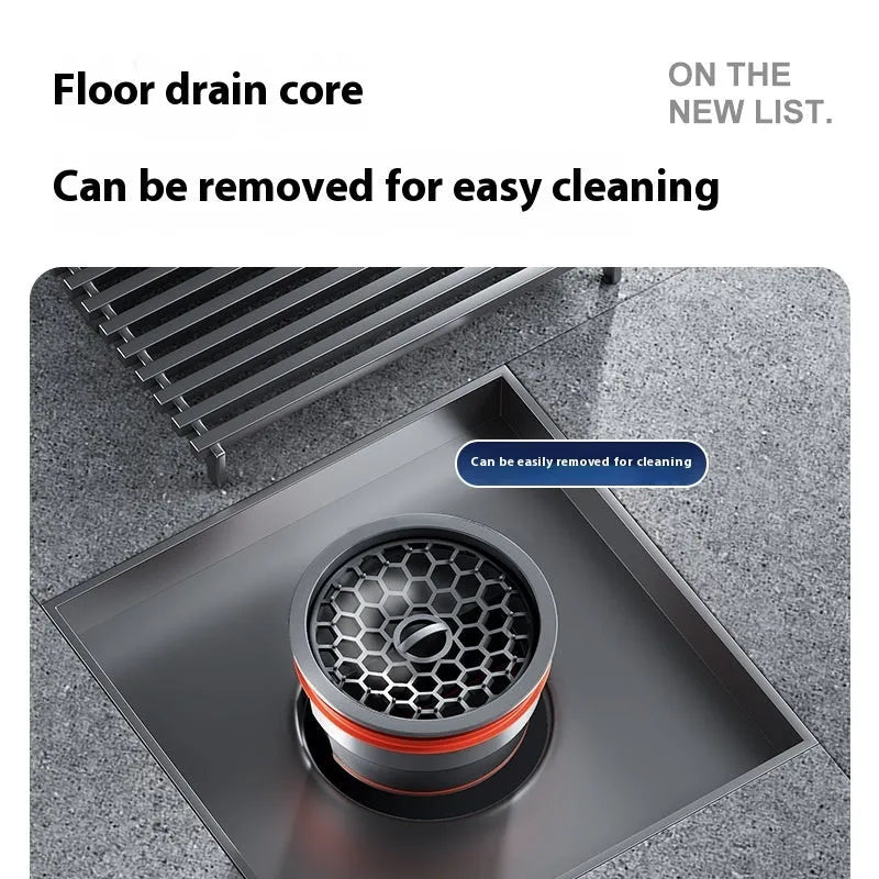 304 stainless steel courtyard deodorant floor drain with gun grey finish, 15x15cm dimensions
