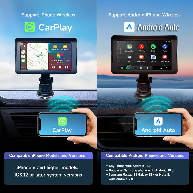 7-inch portable car smart display with rotating bracket showing navigation screen