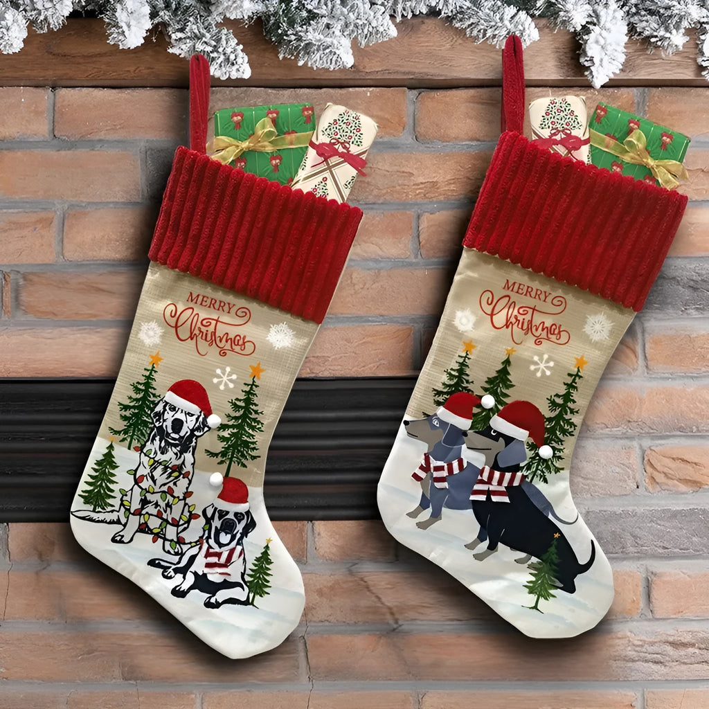 Cloth Christmas tree pendant ornament with pet and gift motifs measuring 46 by 28 centimetres