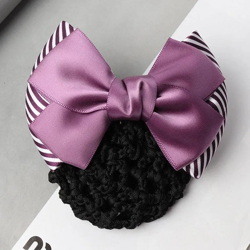 Professional two-bow mesh hair clip for female workers in various colours.