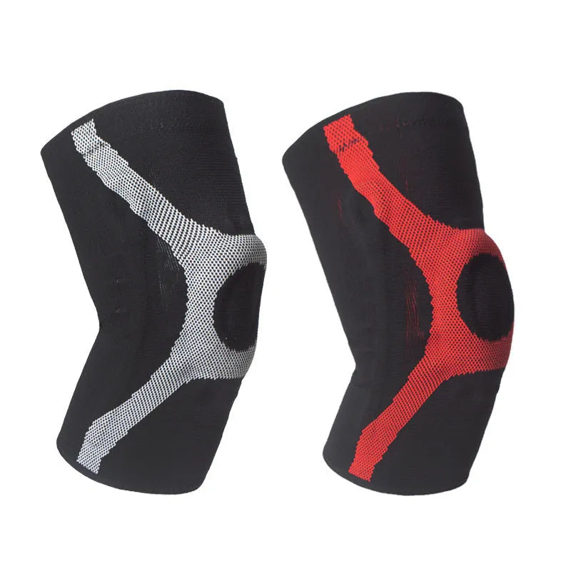 Silicone non-slip sports knee pads in red and grey colours for running climbing protection