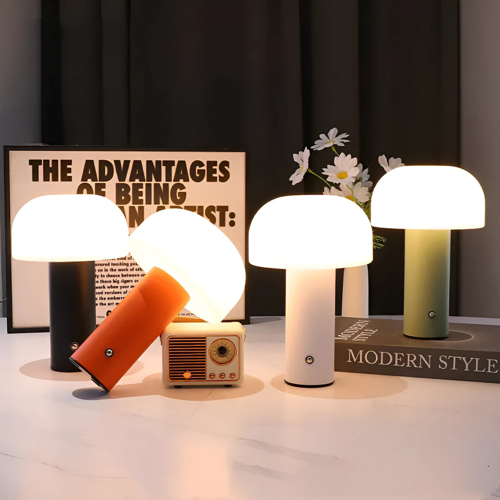USB-powered dual-purpose table lamp providing atmospheric lighting and charging in black, green, orange, or white