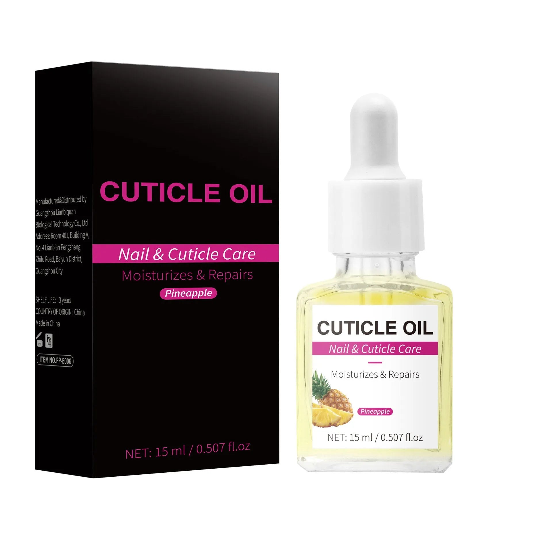 15ml bottle of moisturising nail cuticle oil with a soft-tip applicator for nail care.