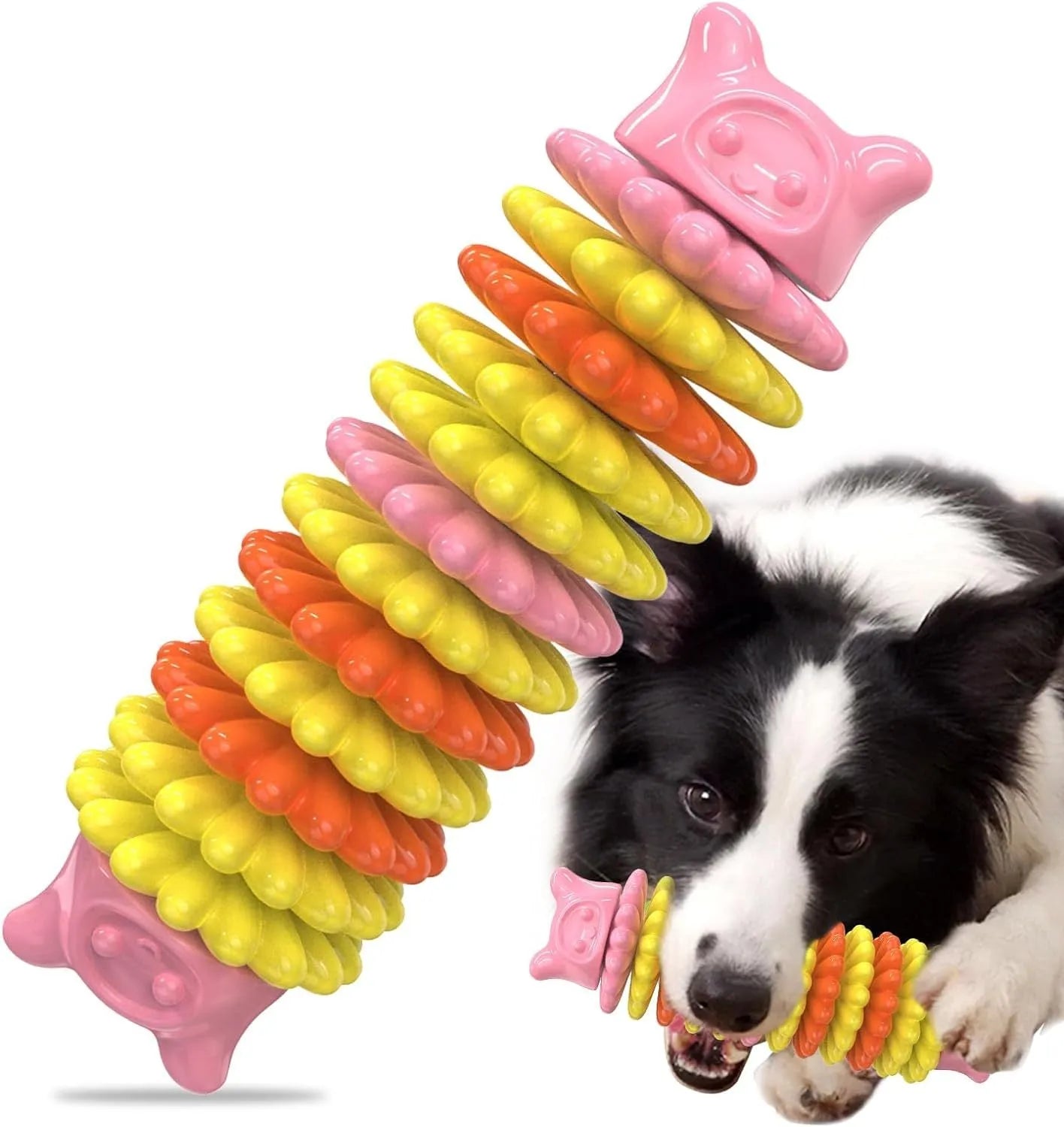Blue rubber caterpillar-shaped dog chew toy for aggressive chewers