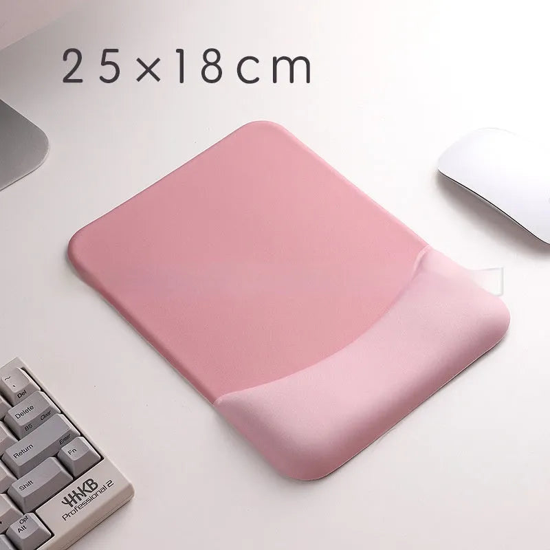 Square silica gel wrist rest mouse pad with strap on a desk, 250mm by 180mm, cloth surface
