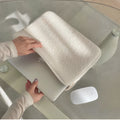 Black and white cotton cloth clutch-style laptop bag for tablets, showing internal coin pocket.