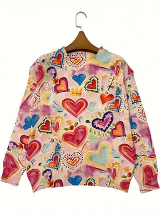 Digital printed polyester top with lapel collar in loose fit style