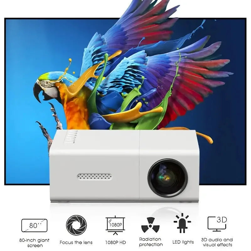 M100 mini portable LED projector in black or white with remote control and cables