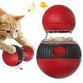 Rotating plastic cat food ball toy with Super Ball colour design showing treat dispensing mechanism