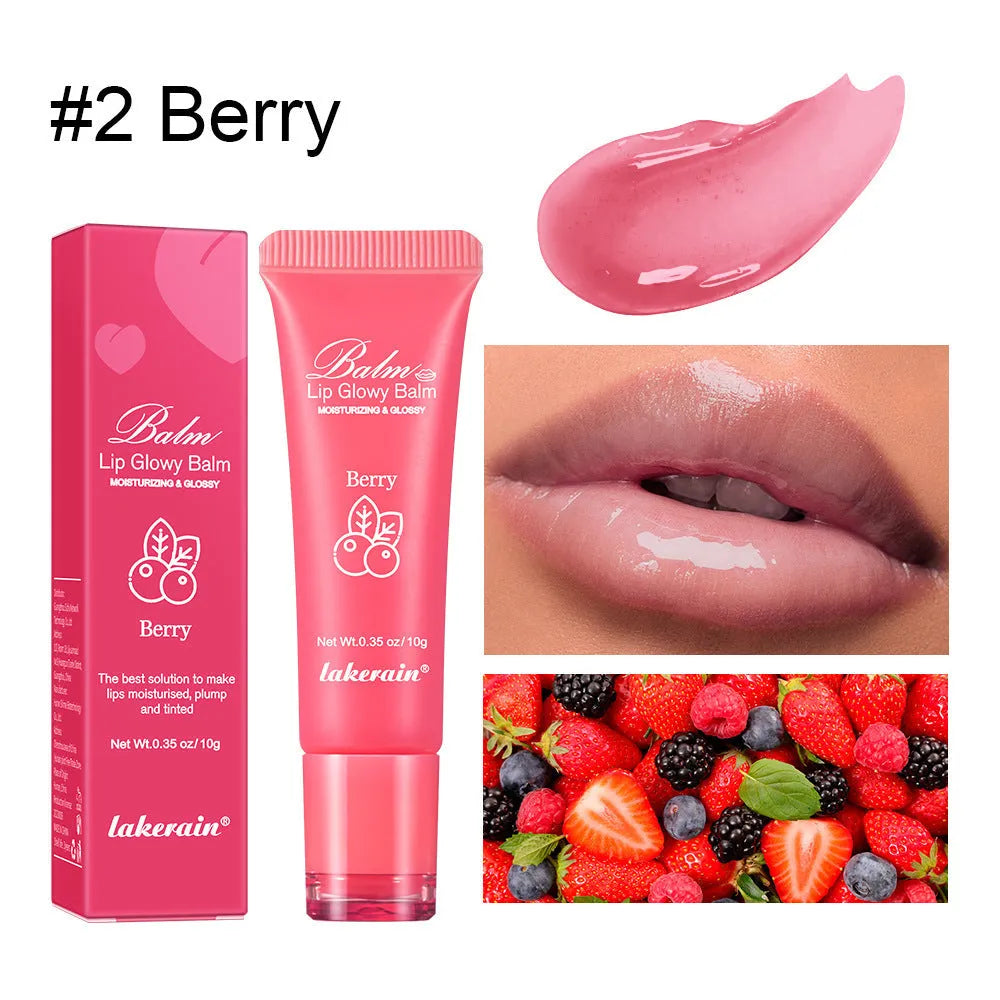 Women's lip gloss in berry, grape, grapefruit and yellow peach flavours with natural finish