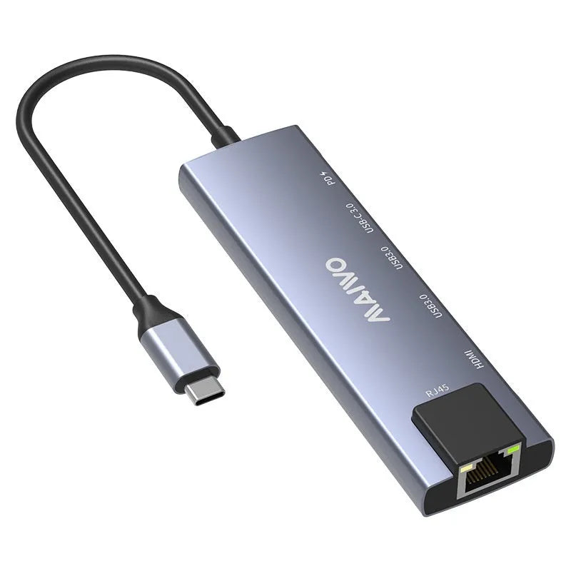 Steam Deck 6-in-1 aluminium docking station showing USB-C, HDMI, Ethernet, and USB ports