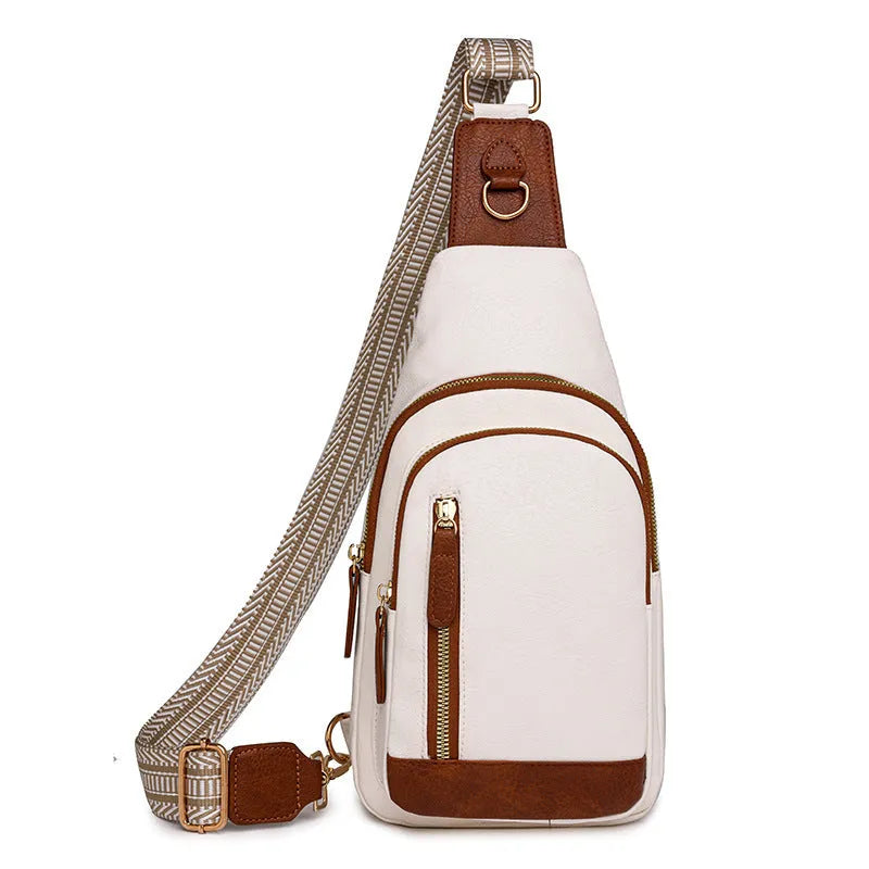 Soft brown PU women's crossbody chest bag with open pocket and adjustable strap