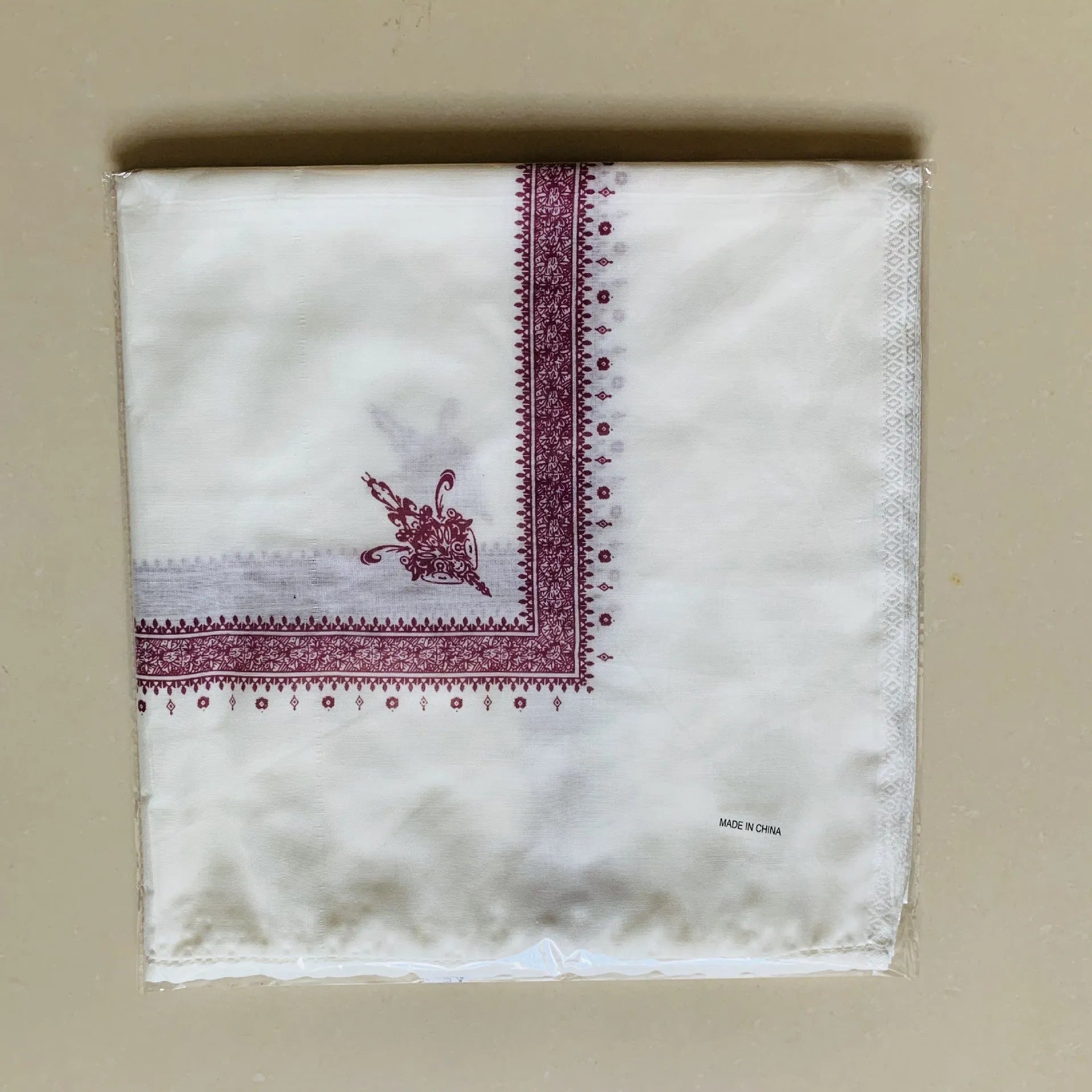 Printed square polyester scarf showing 138x138cm dimensions in multiple colour options