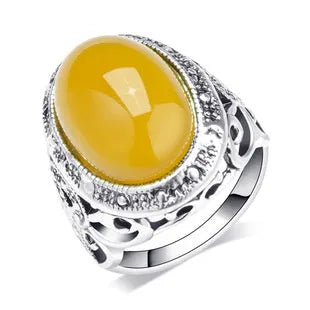 Retro geometry ring antique silver amber colour electroplated alloy jewellery