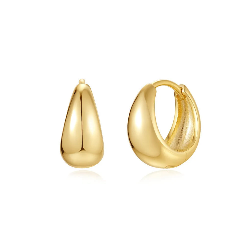 Geometric brass diamond earclip earrings with round accents in golden electroplated finish