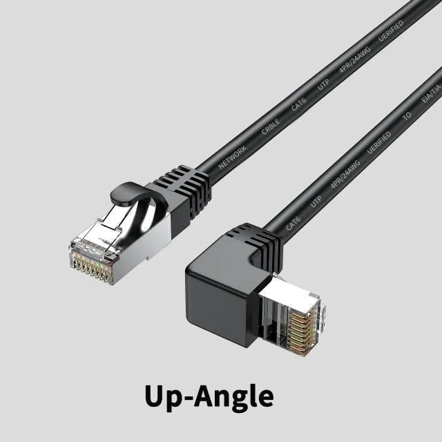 Cat6 Ethernet cable with right-angle RJ45 connector in multiple colour options including black, white, and red