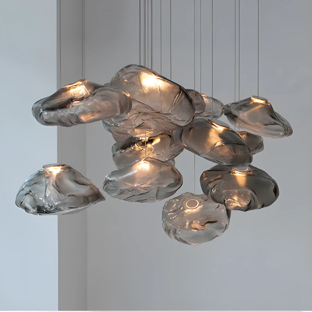 Postmodern light luxury glass decorative chandelier in amber clear or smoke grey with E27 fitting