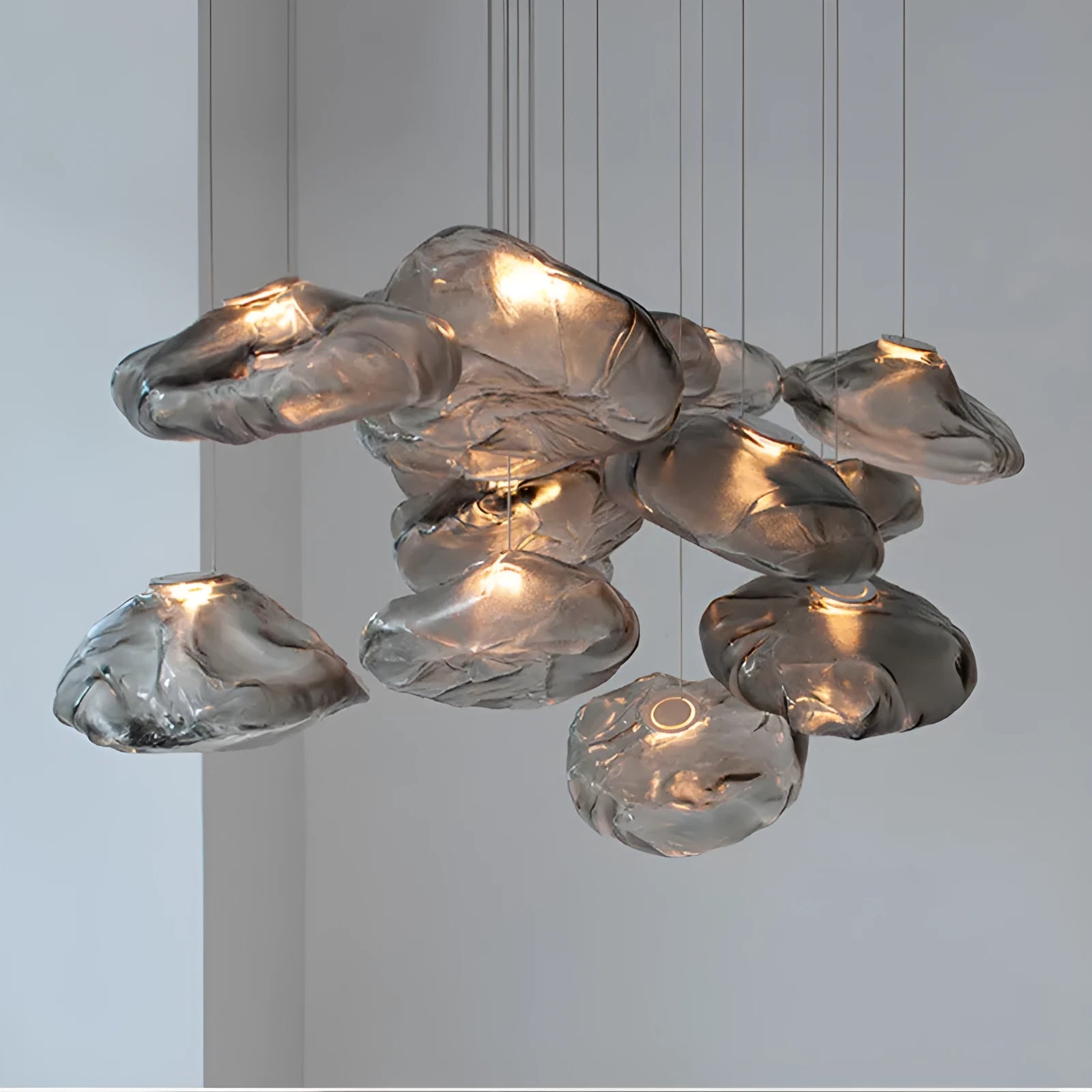 Postmodern light luxury glass decorative chandelier in amber clear or smoke grey with E27 fitting