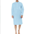 Men's cotton shirt robe in a shirt style with two front pockets, shown in one of nine available colours.