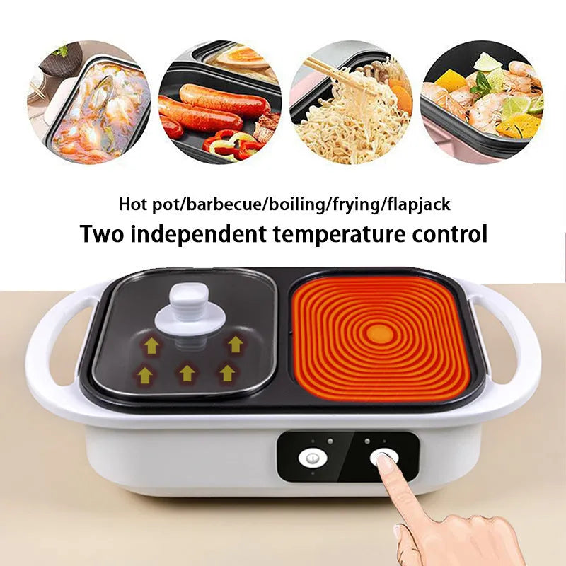 White and green dual-use electric caldron frying oven with mechanical controls and 1300W power