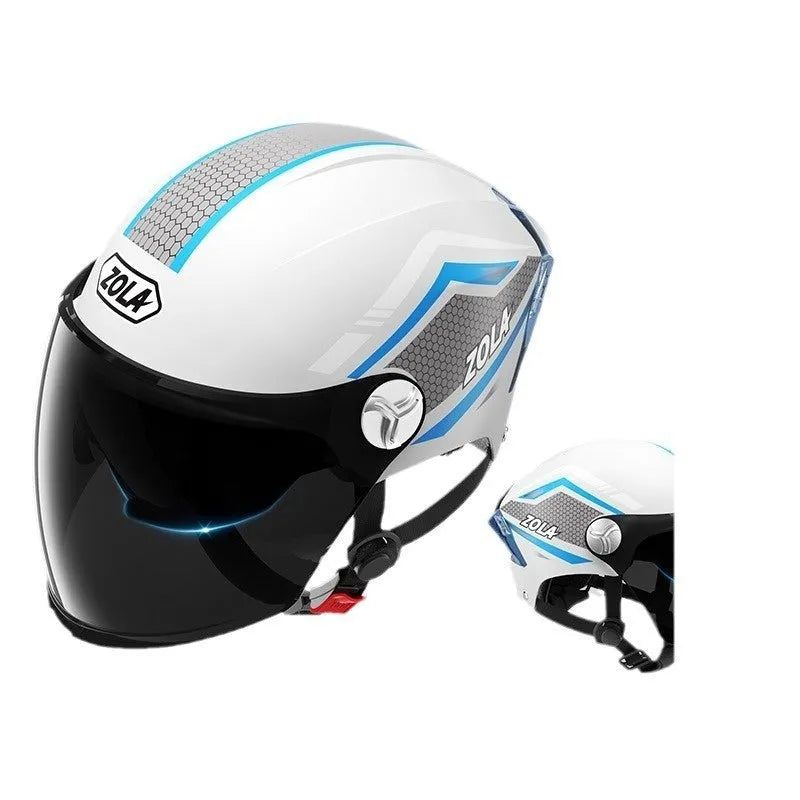3C certified ABS motorcycle half helmet with a dual mirror sun visor shown in a light brown colour variant.