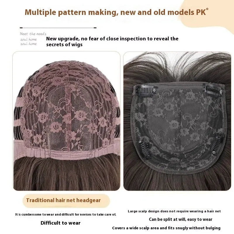 Black long straight high-layered women's wig with full-head hair net construction