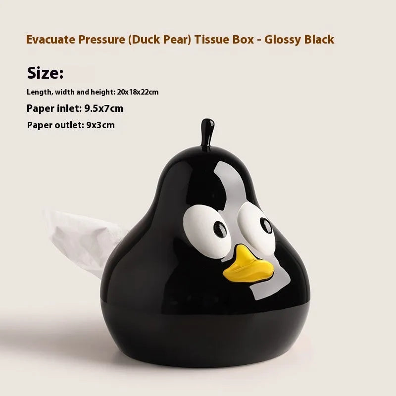 White porcelain ceramic pear-shaped tissue box with cute animal design in green or black colour