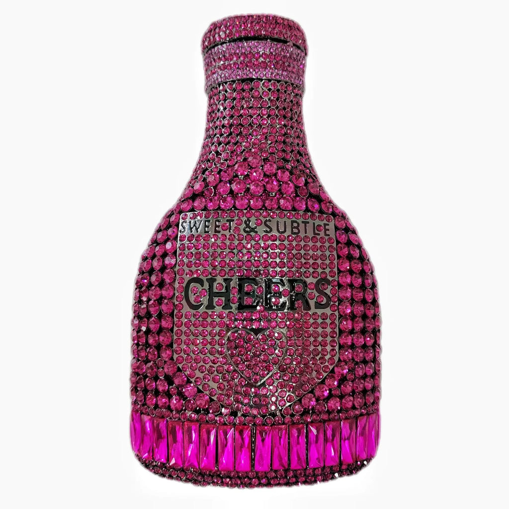 Gold hard shell champagne bottle clutch bag with rhinestones and alloy chain