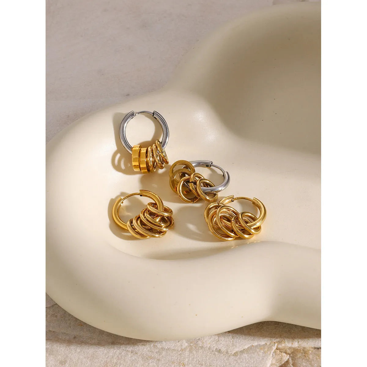 Stainless steel electroplated earrings with colour matching in two finish options