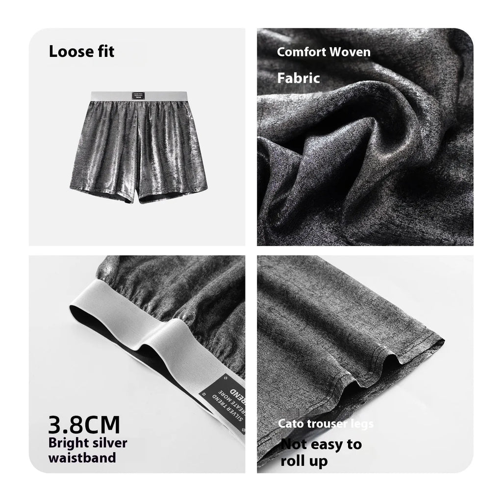 Galaxy reflective bright silver casual woven underwear in polyester fibre with mid-waist design