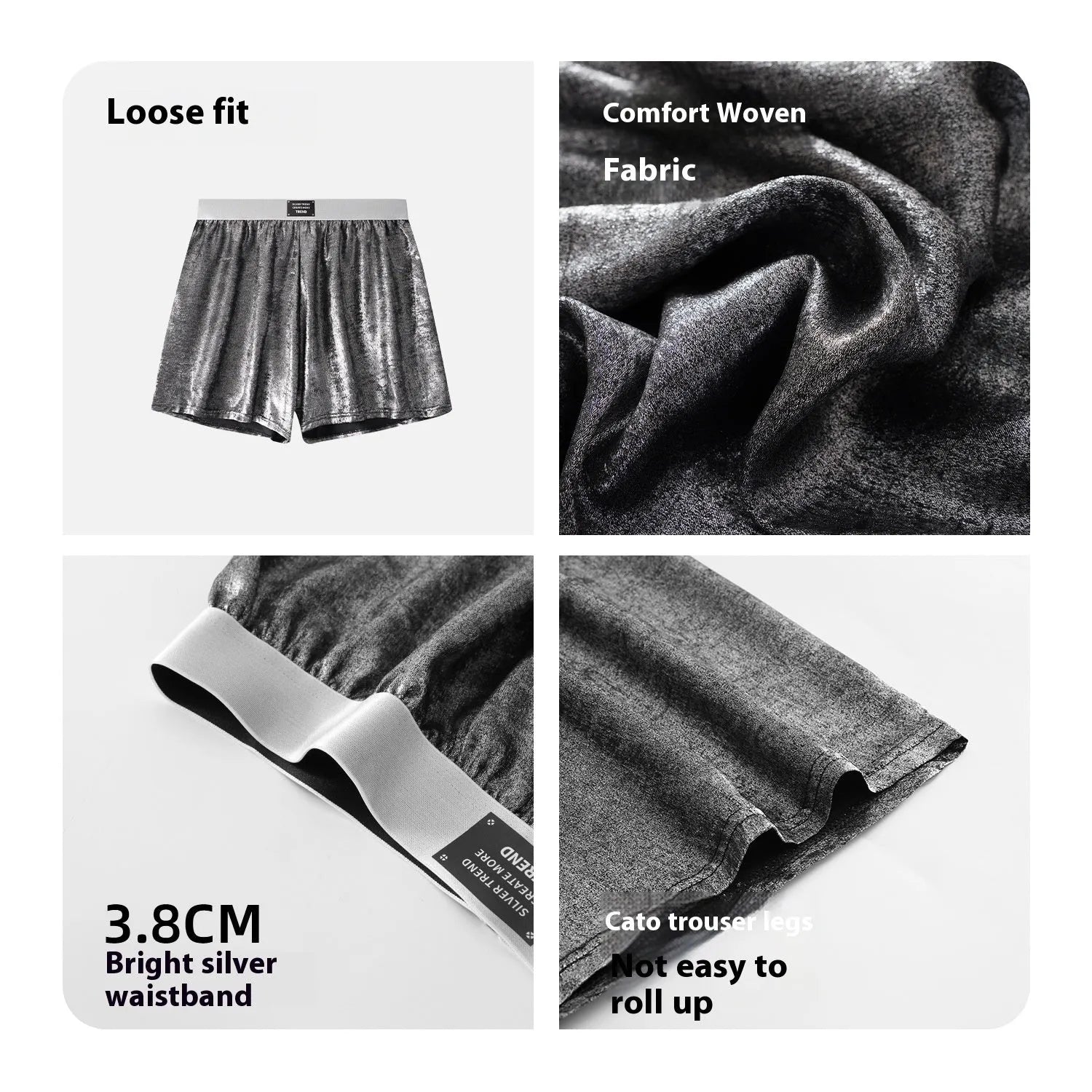 Galaxy reflective bright silver casual woven underwear in polyester fibre with mid-waist design