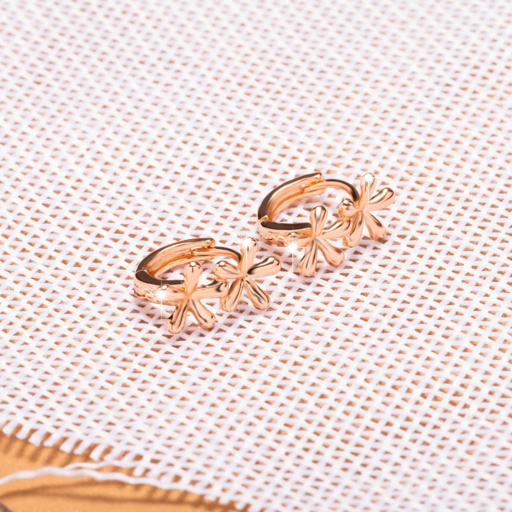 Rose gold electroplated waterdrop flower earrings with circular geometric shape