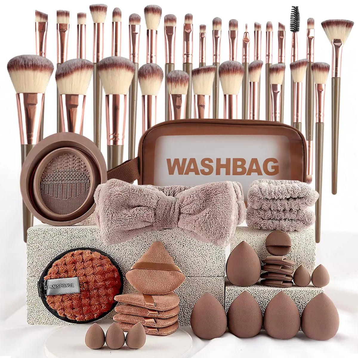 40-piece hydrophilic non-latex makeup sponge beauty tool set in brown pink purple colour options