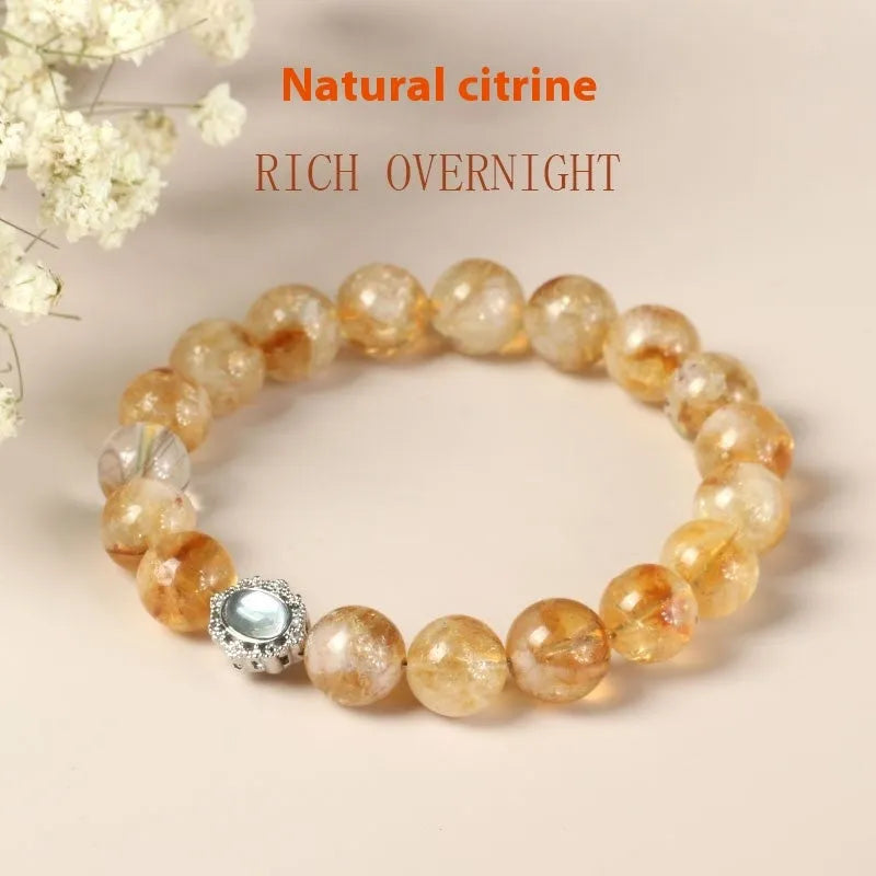 Citrine crystal bracelet with 10mm geometric pattern beads and grinding treatment finish