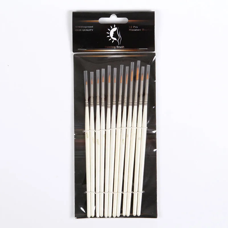 Twelve pearl white fluorescent marker pens with nylon wool brushes and wood holders for watercolour and acrylic painting