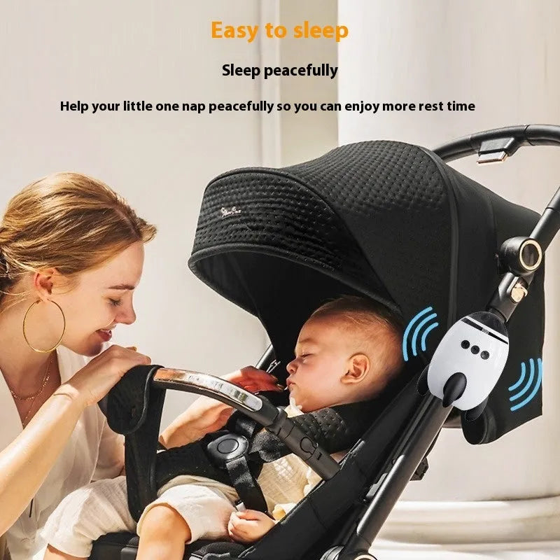 White baby sleep comforter device with automatic shaking and Bluetooth connection for infant soothing