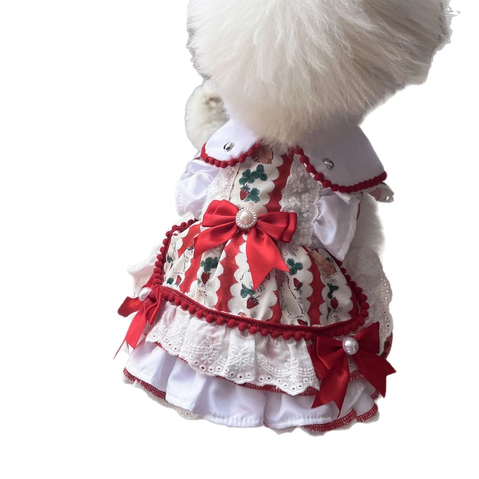 Rabbit skirt colour princess style polyester dog dress showing size options from XS to XL