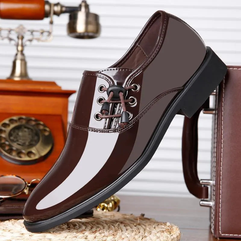 Men's black and brown formal business shoes with artificial PU upper and rubber sole