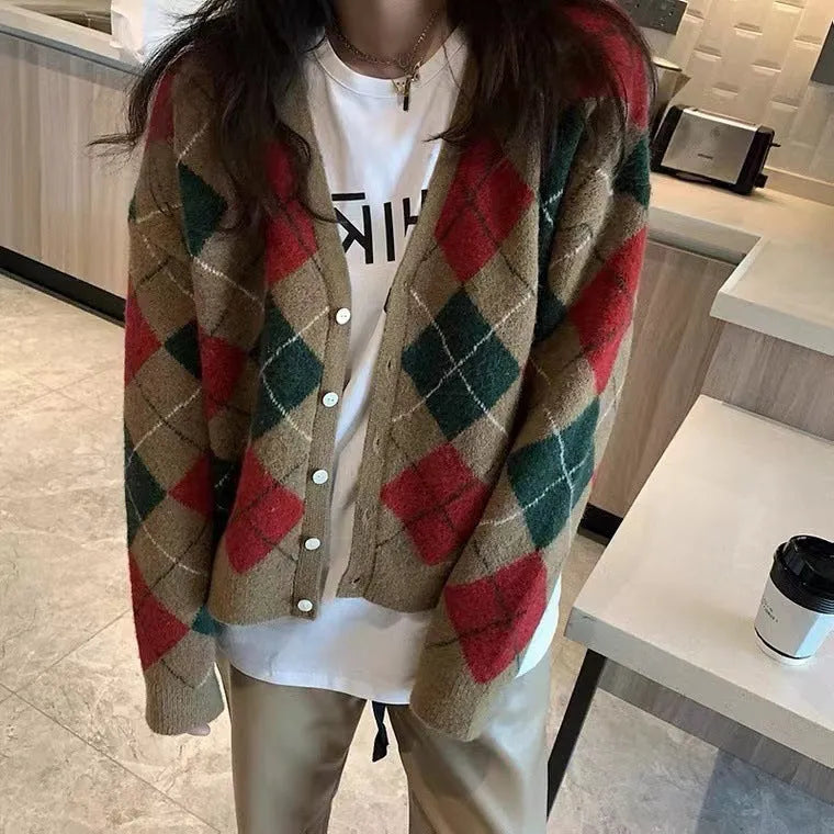 Acrylic knit casual cardigan coat in macaron colours: pink, green, black, dark khaki, light khaki.