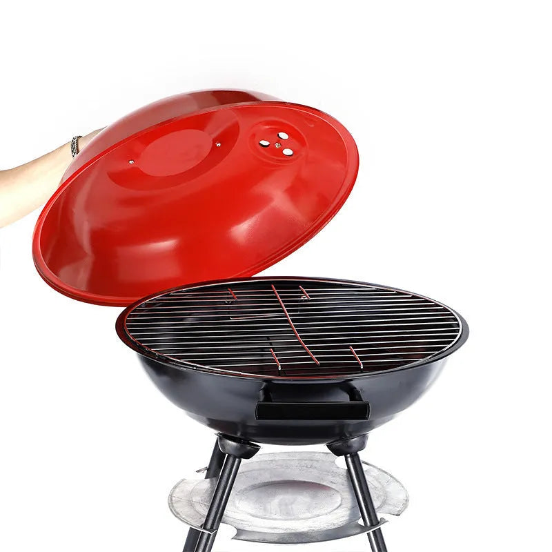 Portable iron barbecue oven with 14-inch cooking surface for outdoor use