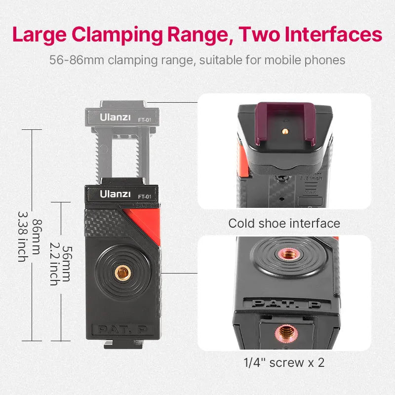 Black aluminium alloy mobile phone gimbal tripod set with adjustable length and smartphone clip