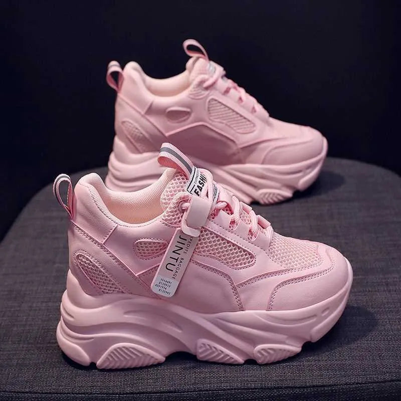 Women's platform casual shoes with breathable mesh upper and hollow-out design in various colour options