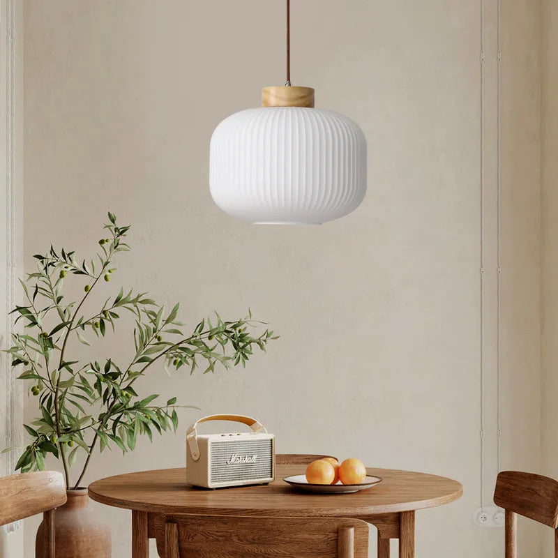 Retro Nordic style wooden pendant ceiling light with spherical shade