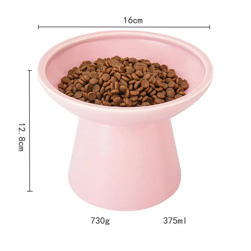 Extra wide elevated ceramic cat food and water bowl set in blue, green, pink or white